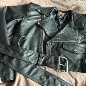 Black leather cropped jacket